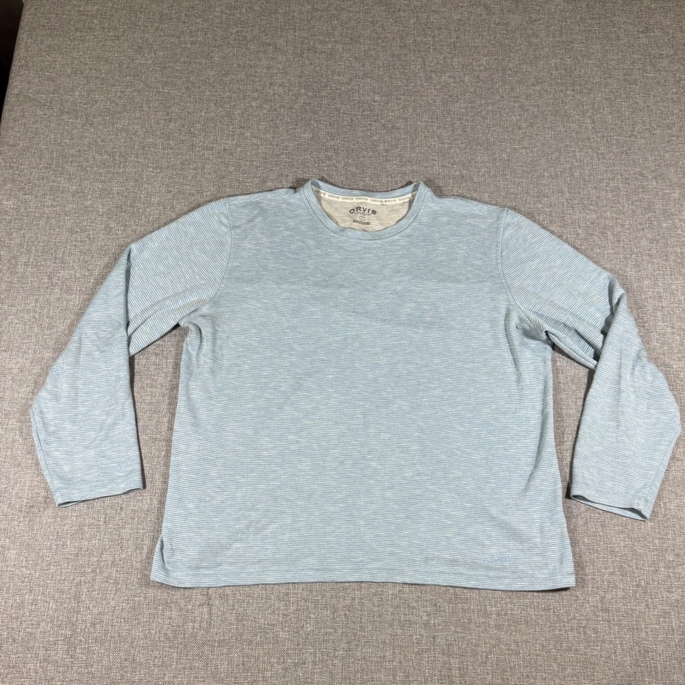 Orvis Striped Crewneck Shirt Mens Large Blue Long Sleeve Coastal Nautical Casual